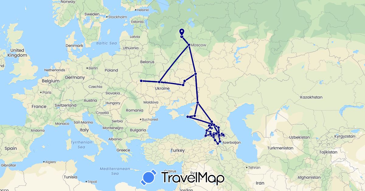 TravelMap itinerary: driving in Armenia, Georgia, Russia, Ukraine (Asia, Europe)
